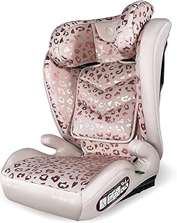 My Babiie Lite Highback Booster Car Seat - 100-150cm (Approx. 4-12 Years, Group 2/3), i-Size R129, Adjustable Child High Back Seat, Padded, 10 Position Headrest - Blush Leopard