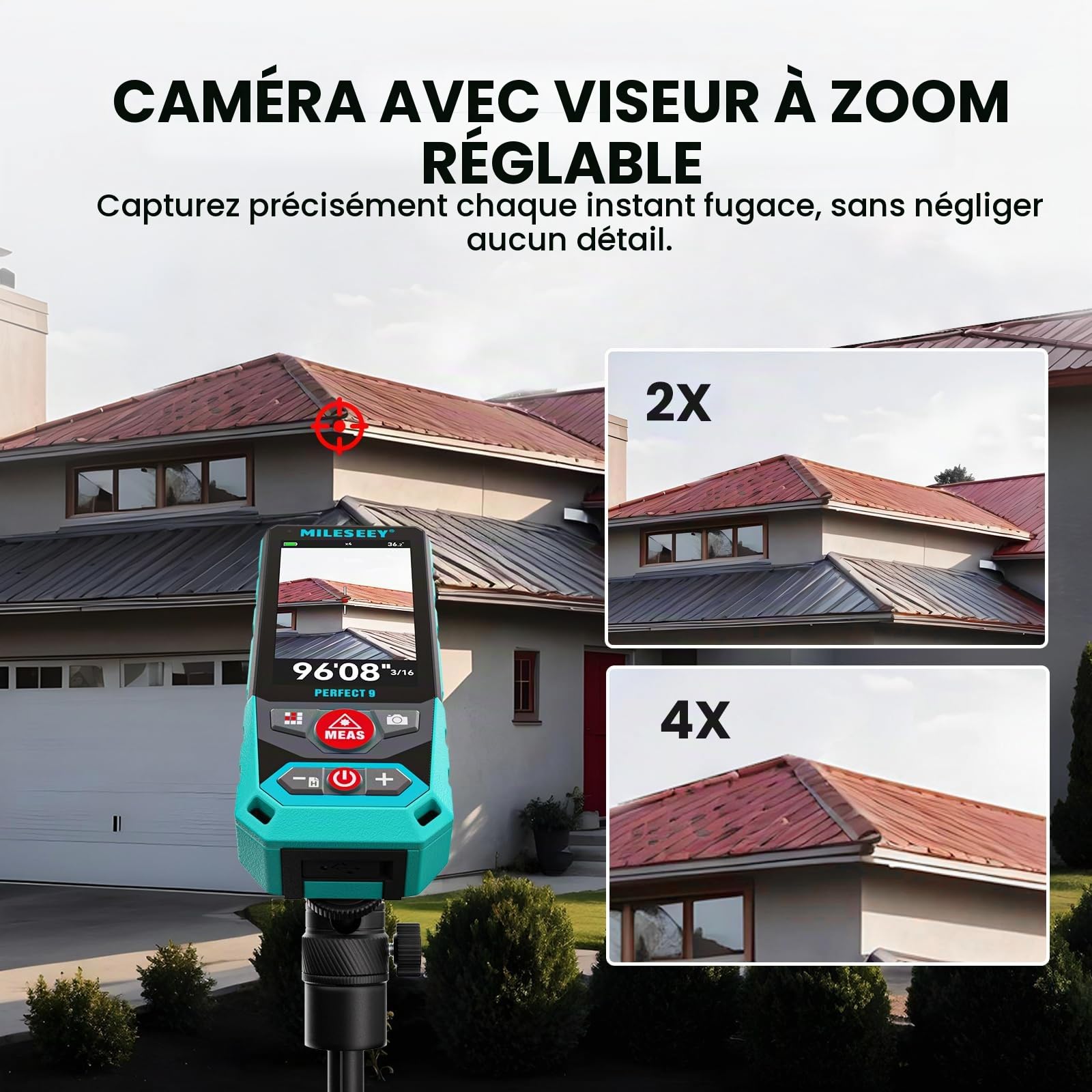 MiLESEEY P9 Télémètre Laser Professionnel avec caméra 300M, Extérieur | chantiers de construction, un zoom HD 4x et d'un écran rétroéclairé de 3 pouces, technologie point à point