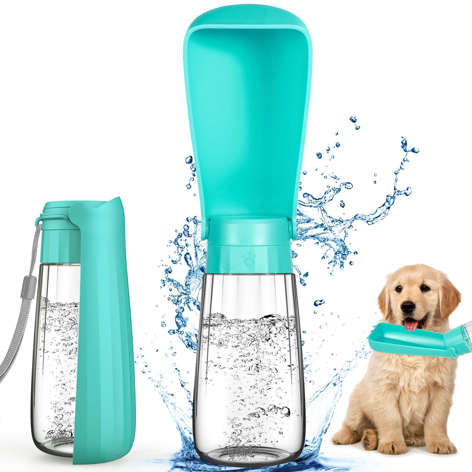 POWZOO 550ml Bebedero Perro Portatil,150°Plegable Botellas de Agua para Perro Gato,Libre de BPA,Botella Agua Perro,Botella de Agua para Mascotas,para Cachorros y Gatos Viajar Perros Accesorios.(Azul