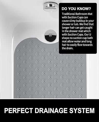Miniatura 6 de OTHWAY Tapete antideslizante de 39 x 16 pulgadas para bañera, lavable a máquina, con ventosas inversas, cómodo tapete de goma para baño (gris oscuro)