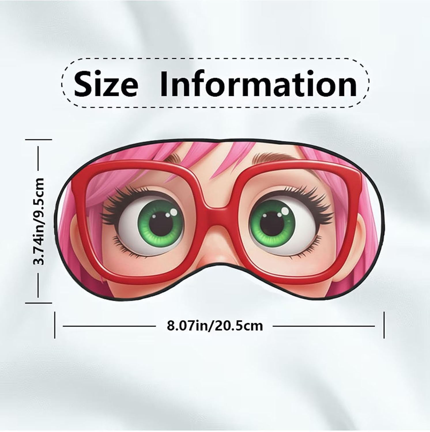 Funny Cartoon Big Eyes Satin Sleep Mask with Pink Hair & Red Glasses, Soft Eye Cover for Travel & Naps, Anime Gift for Women Girls, Pink Hair & Red Glasses image 3