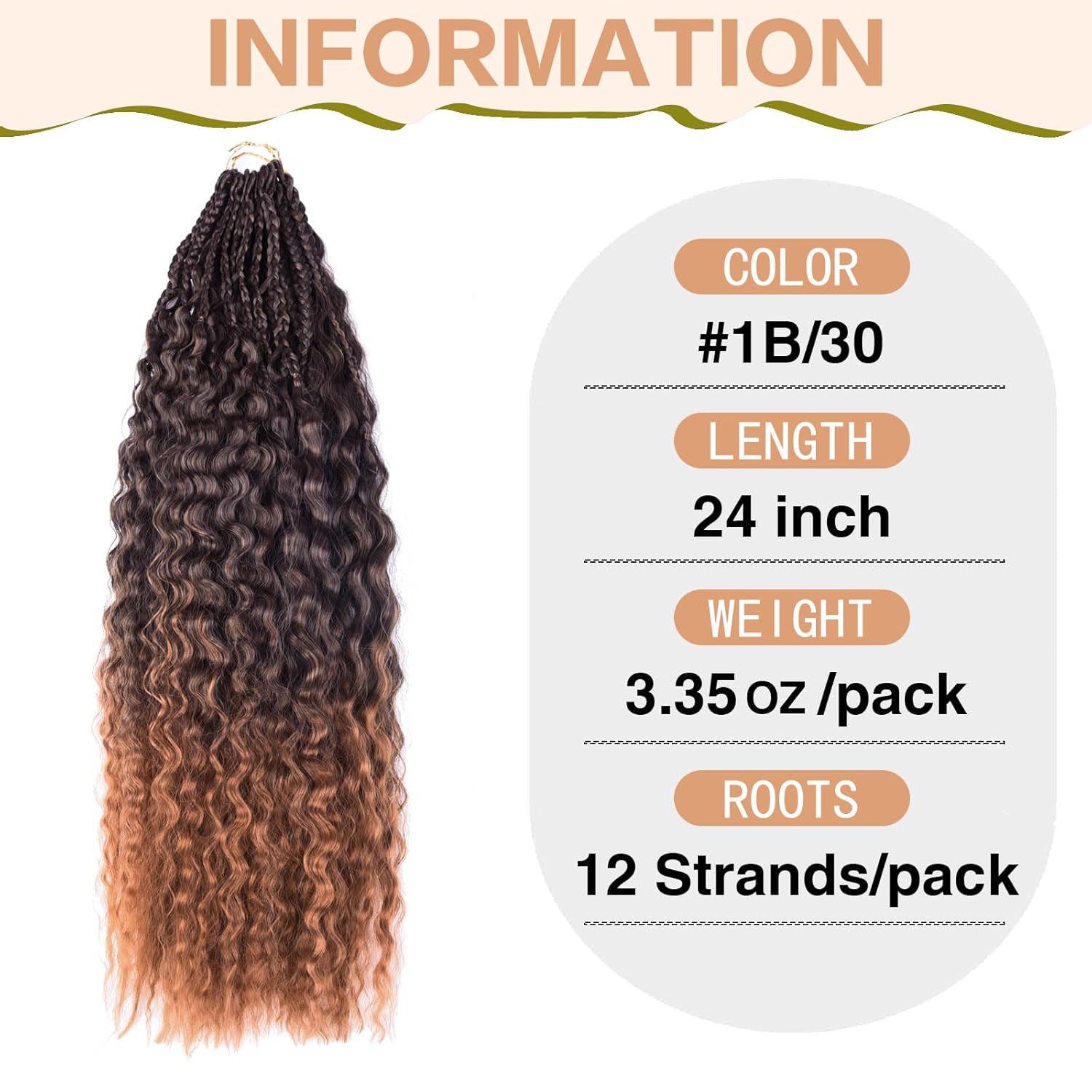 24 inch Box Braids with Long Goddess Curly Ends 6 Pack Pre Looped Braided Bohemian Crochet Braid Hair Extensions（T30#）