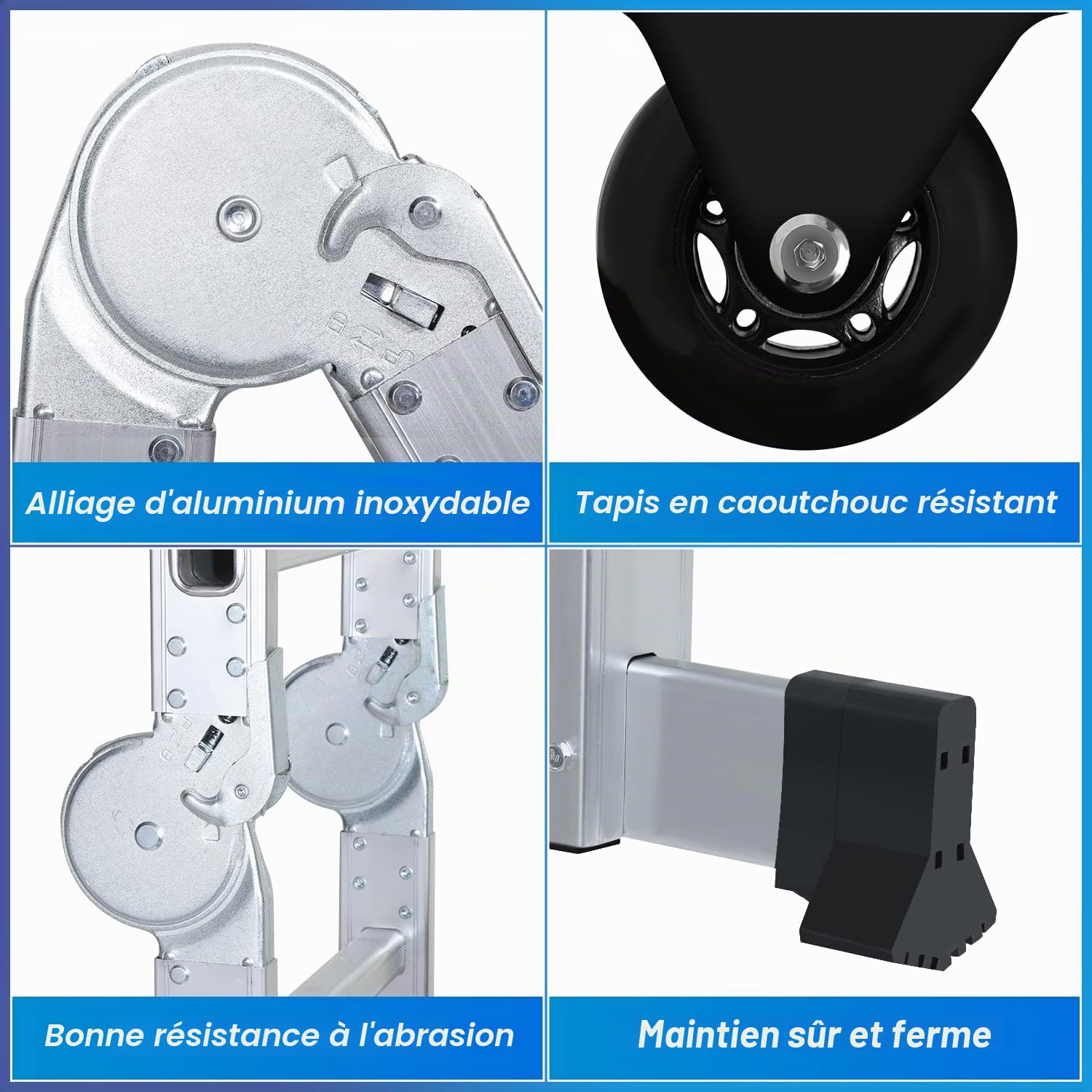 Échelle multifonction en aluminium de 5,8 m - 4 x 5 marches - Échelle multifonction avec plateforme - Échelle avec 2 plaques d'échafaudage - Jusqu'à 150 kg - Échelle pliante 20 marches