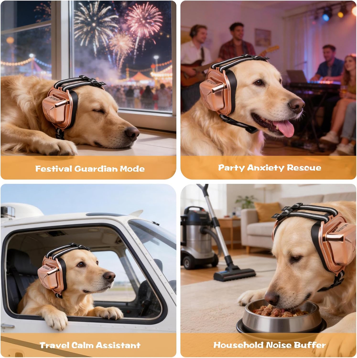 Small Dog Ear Muffs 29dB NRR-Professional Noise Cancelling Headphones with Magnetic Buckle, Hearing Protection Earmuffs for Anxiety, Fireworks, Thunderstorms,Trave,Airplane(Gold,XXXS)