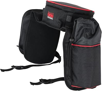 TrailMax English/Endurance Horse Saddle Bag Bundle; Set of English Saddle Pommel Bags and Cantle Bag, Combination Trail Riding Saddle Bags for English/Endurance Saddles; Red Piping