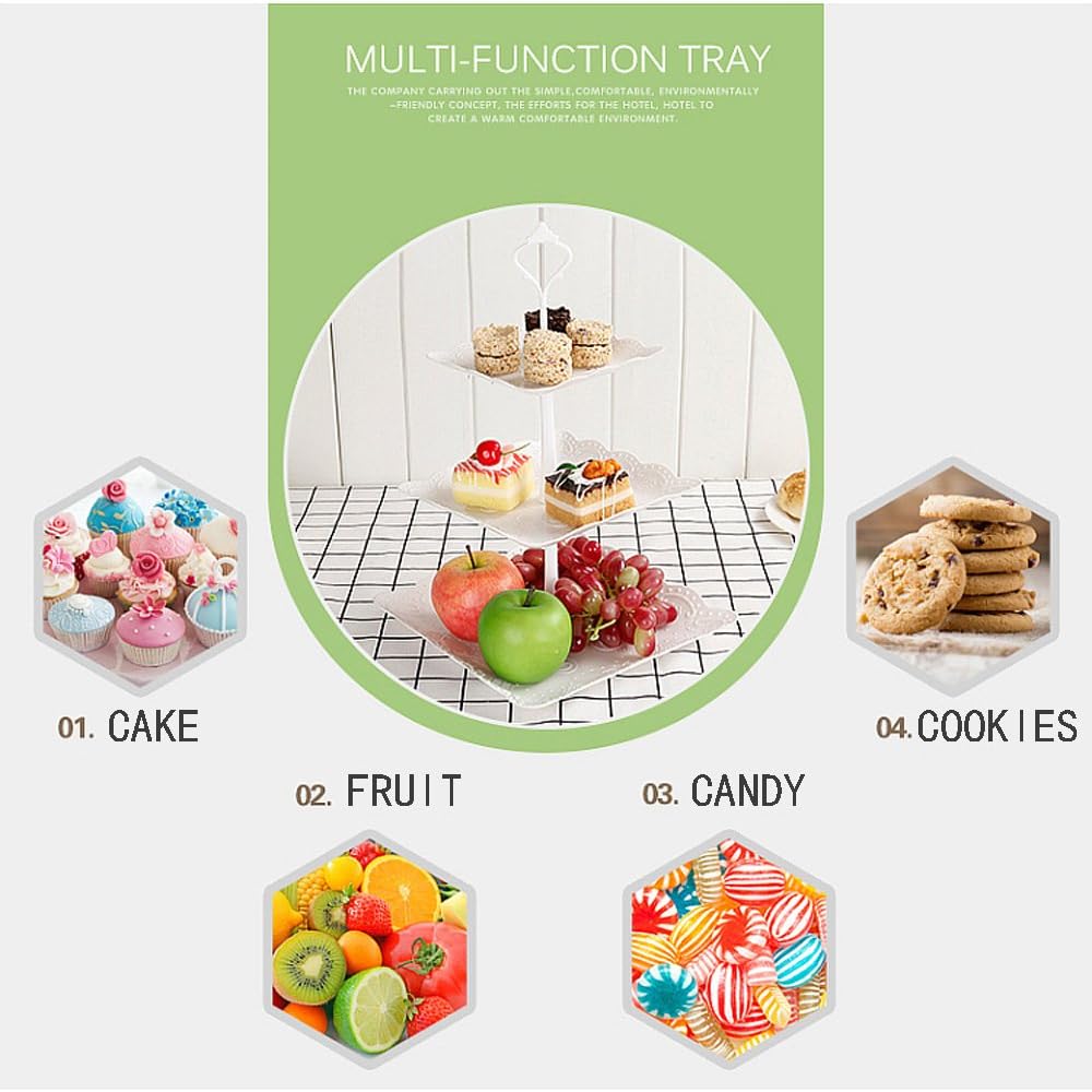 Candora 2 Sets Plastic Cupcake Stand Size 6"&8"&10" 3 Tier Cake Stand Afternoon Tea Stand for Sweet Time