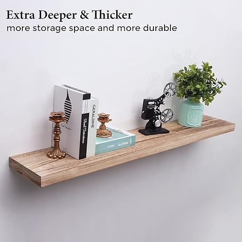 Miniatura 7 de Axeman Estantes flotantes, estantes de pared de madera maciza rústica de 8 pulgadas de profundidad para almacenamiento, estantería de exhibición