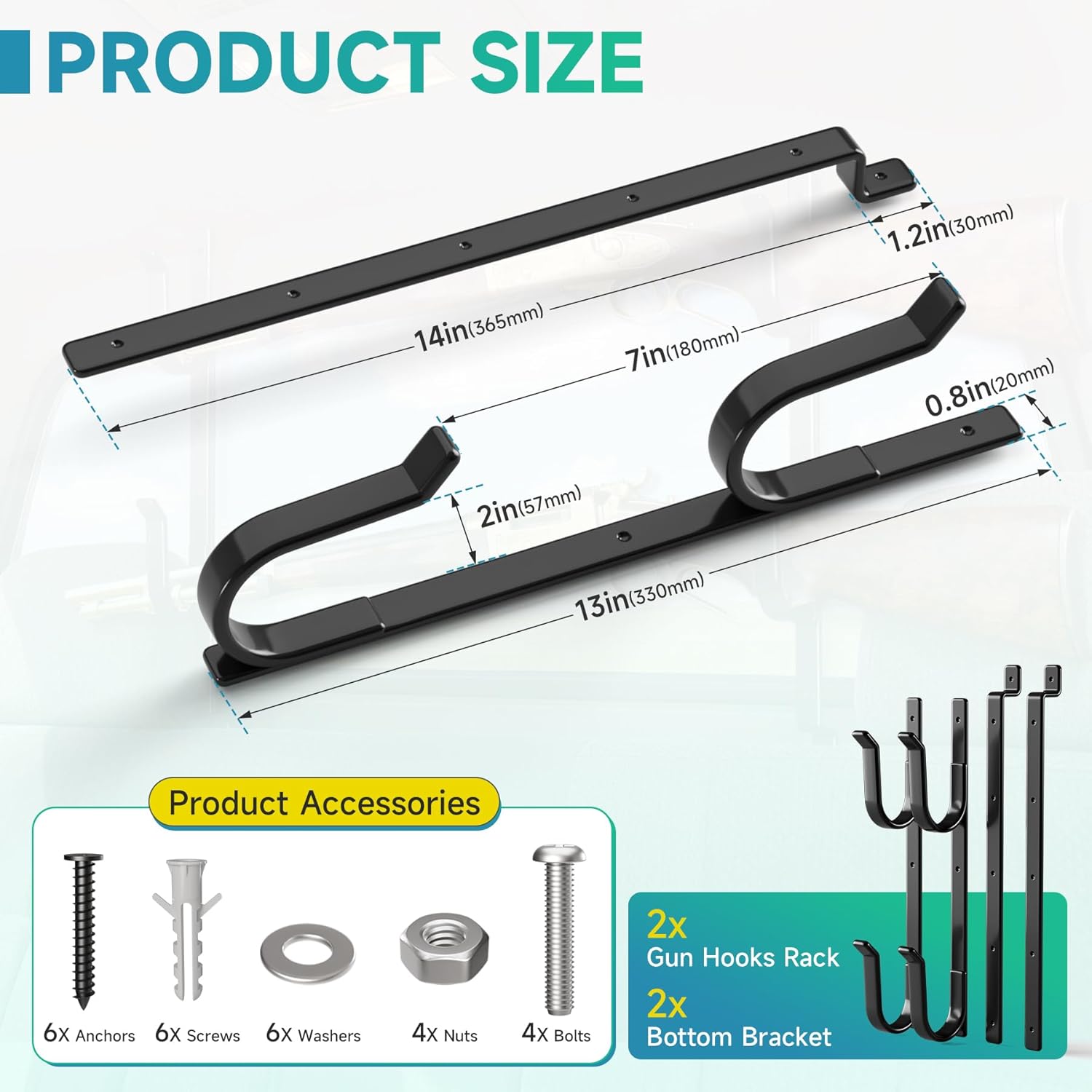 Rear Window Gun Rack for Pickup Truck - Heavy Duty Steel, 14-25” Adjustable Truck Gun Rack with Dipped Coating, Truck Rifle Mount Fits Rifles, Shotguns, Bows for Trucks & Indoor Storage