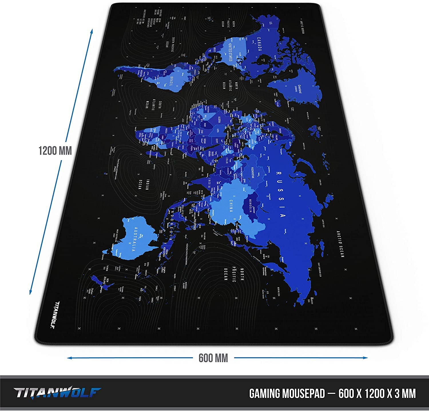 TITANWOLF - Grande Tappetino Mouse da Gioco - XXXL Oversize Mousepad - Dimensione 1200x600mm - XXL Formato Oversize da scrivania e Tavolo - per Mouse e Tastiera - Mappa del Mondo