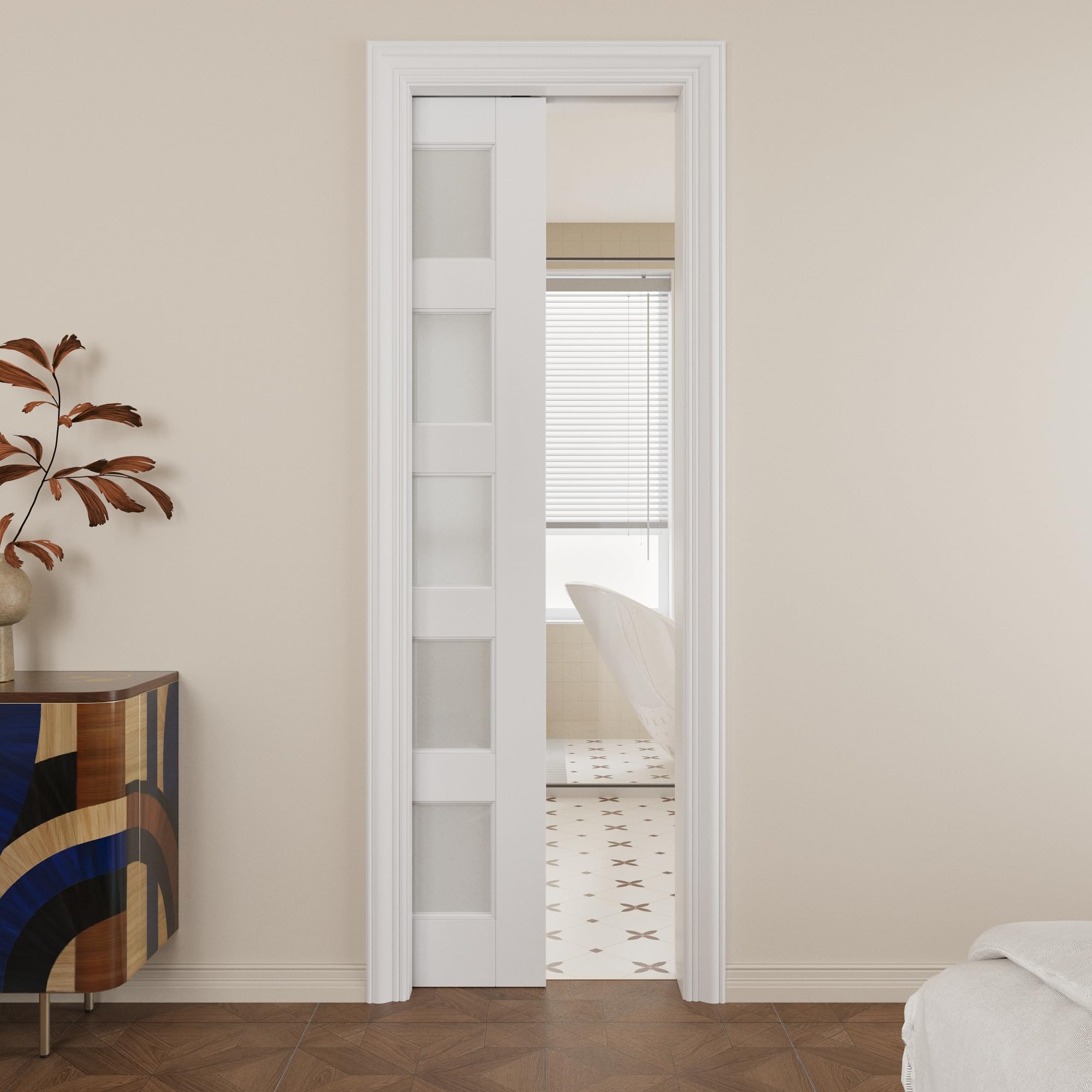 Pocket Door,5-Lite Frosted Glass Doors,Solid Door,18 x 80 Door
