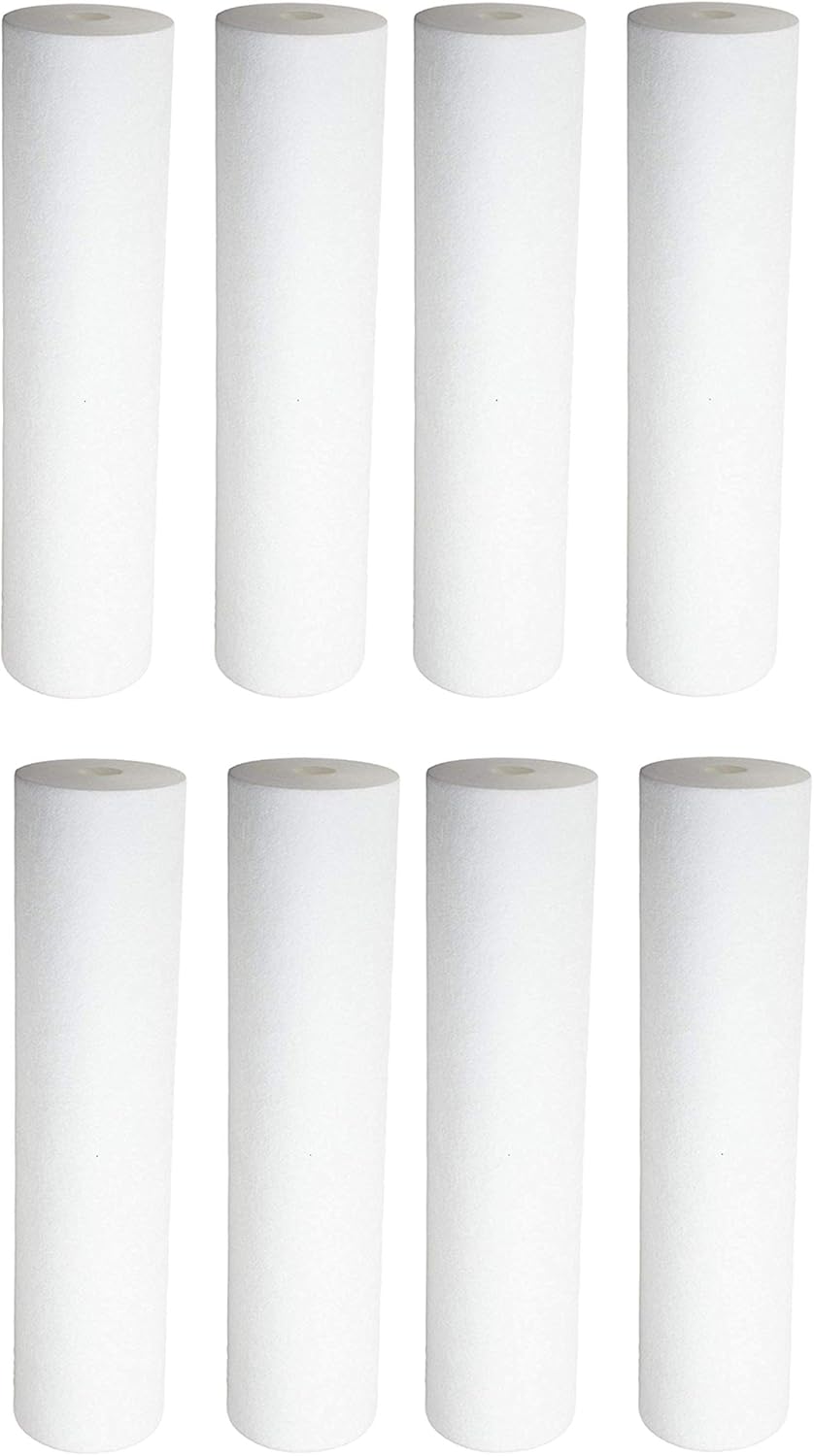 CFS – 8 Pack Polypropylene Sediment Water Filter Cartridges Compatible with GE GXWH04F, GE HOUSEHOLD Pre-Filtration System Models – Replacement Filter Cartridge – Universal 10" Cartridge – 5 Micron