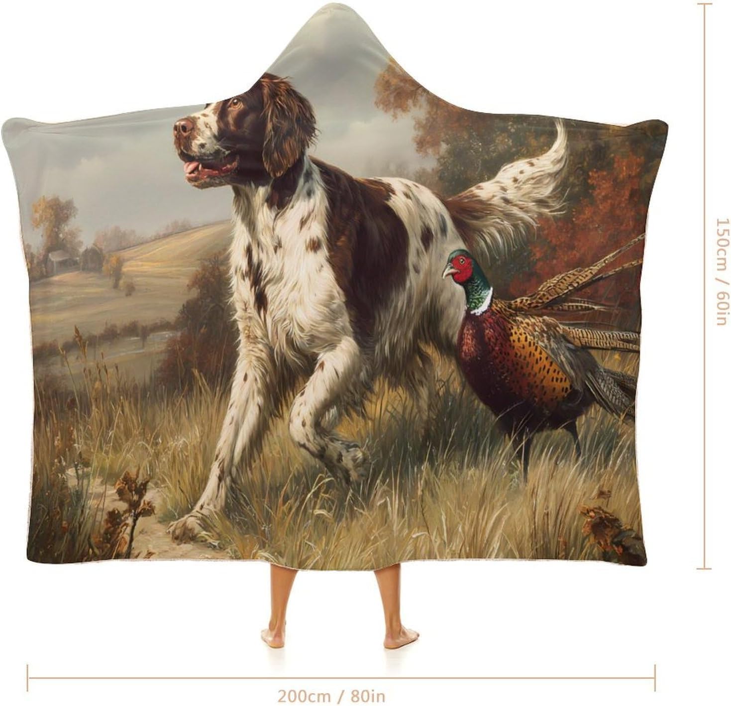 Springer Spaniel Dog Hunting Wearable Blanket Oversized Throw Cape | Cozy Hooded Blanket Gifts for Women Men