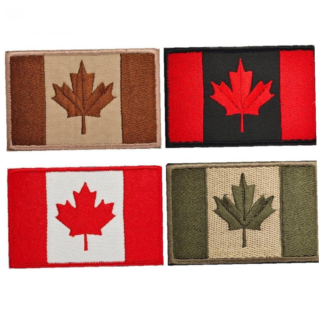 Flag Patches 4pcs Canadian Maple Leaf Sew on Iron on Embroidered Patch National Emblem for Backpack Hats Jackets