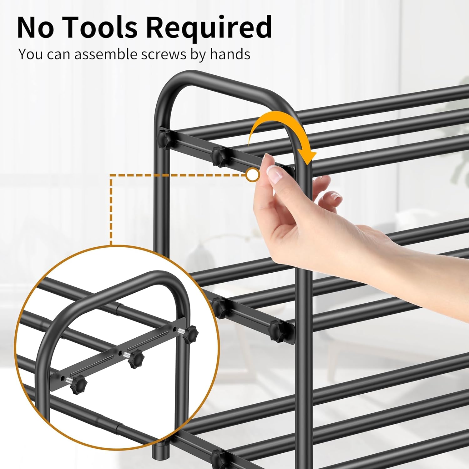 Hleelomi 3-Tier Expandable Shoe Rack,Adjustable Shoe Shelf Storage Organizer Heavy Duty Metal Free Standing Shoe Rack for Entryway, Closet,Living Room,Dorm,Black