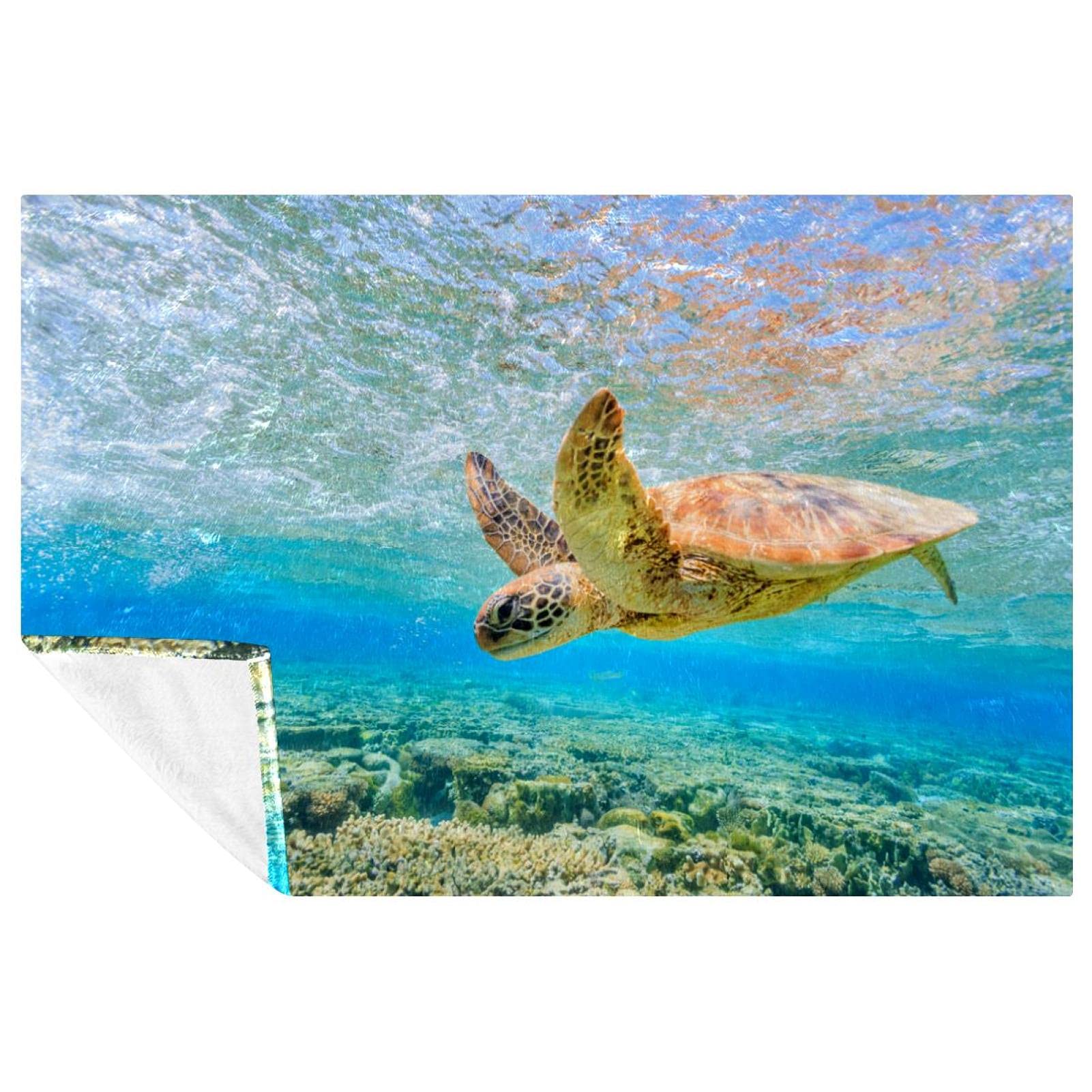 Couverture lit et canapé motif tortue : plaid chaud 150x100 pour camping et plage