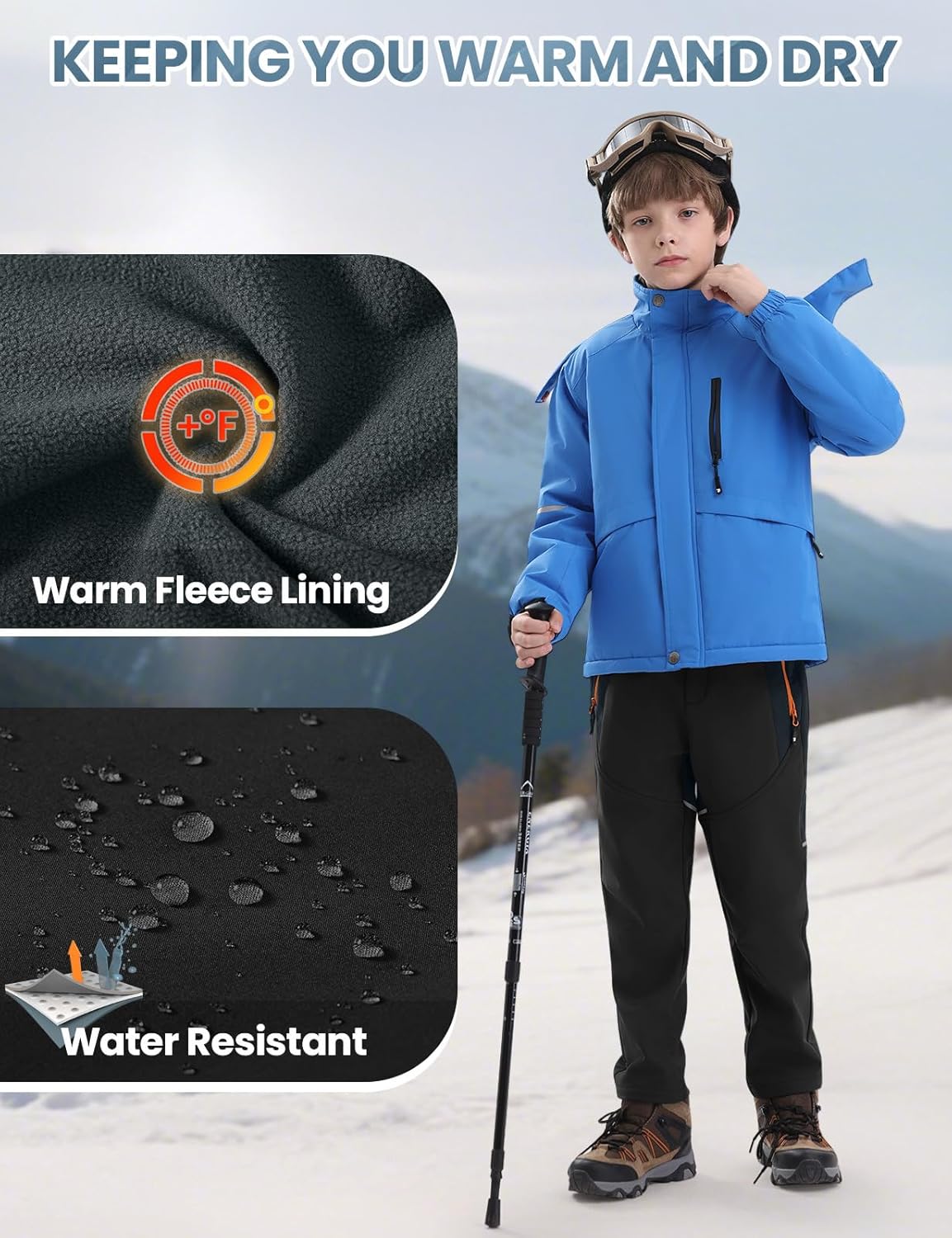 Rdruko Boys Kids Snow Ski Pants Waterproof Fleece Lined Warm Insulated Winter Pants for Outdoor Snowboard - Image 4