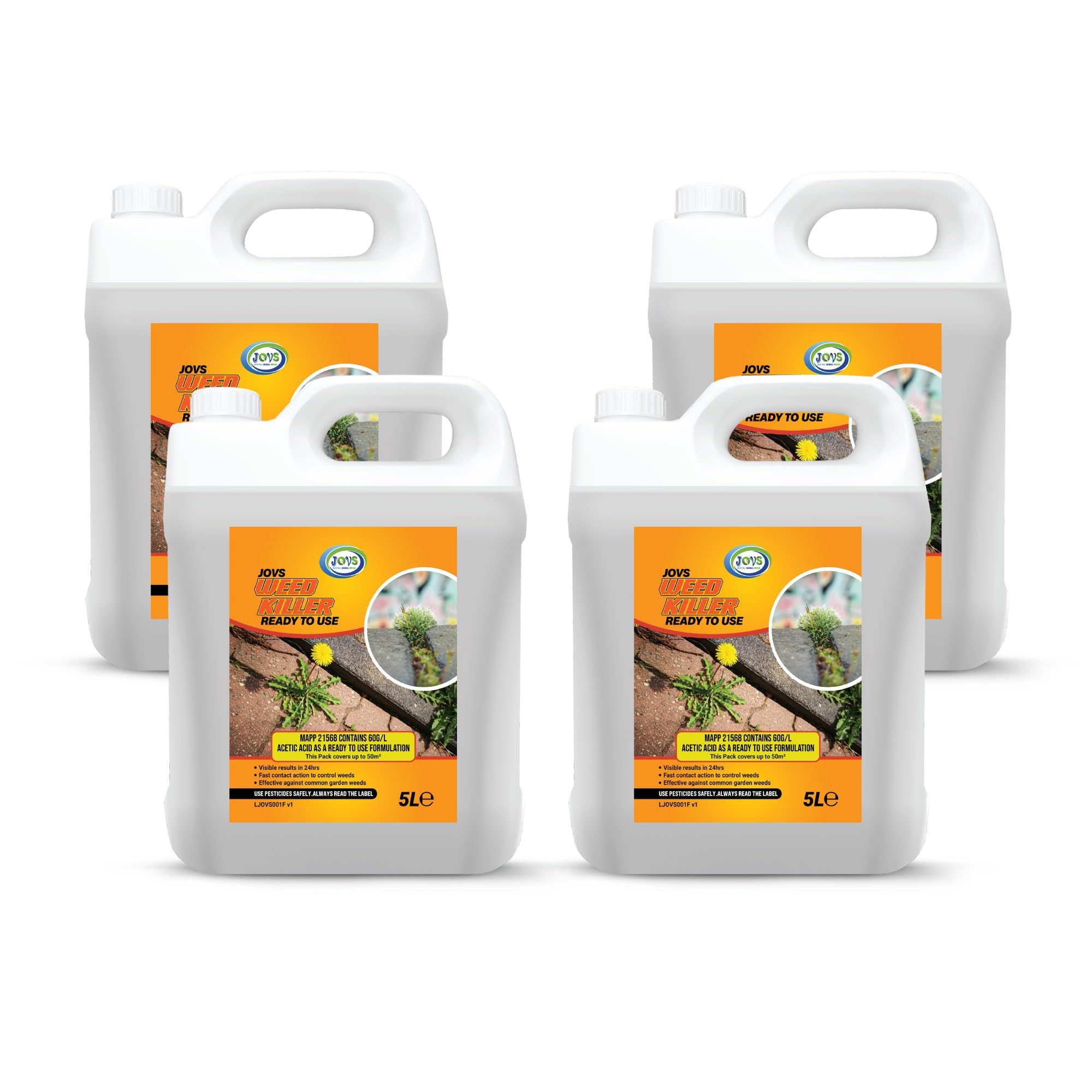 JOVS Weed Killer 4x 5L Ready to Use – Fast Acting Weed Killer Spray for Patios, Paths, Driveways & Gardens – Contains Acetic Acid – Kills Moss & Common Garden Weeds.