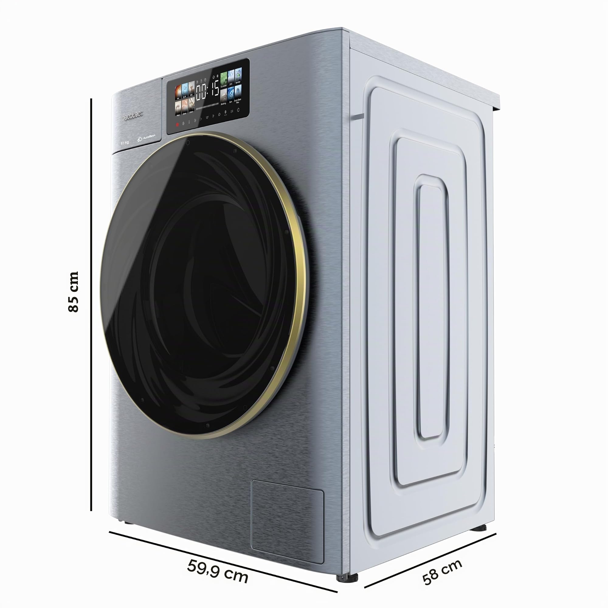 Cecotec Bolero DressCode 12950 Autodose Direct Drive 3D Titanium | Waschmaschine 12 kg, Energieklasse A, Direct Drive Motor, 1400 rpm, 13 Programme, 9,2-Zoll-Touchscreen, SteamMax, XXL-Tür