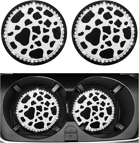 Miniatura 8 de 4 piezas de portavasos para automóvil con estampado de vaca, inserto antideslizante de 7 cm para portavasos de automóvil, tapetes antideslizantes