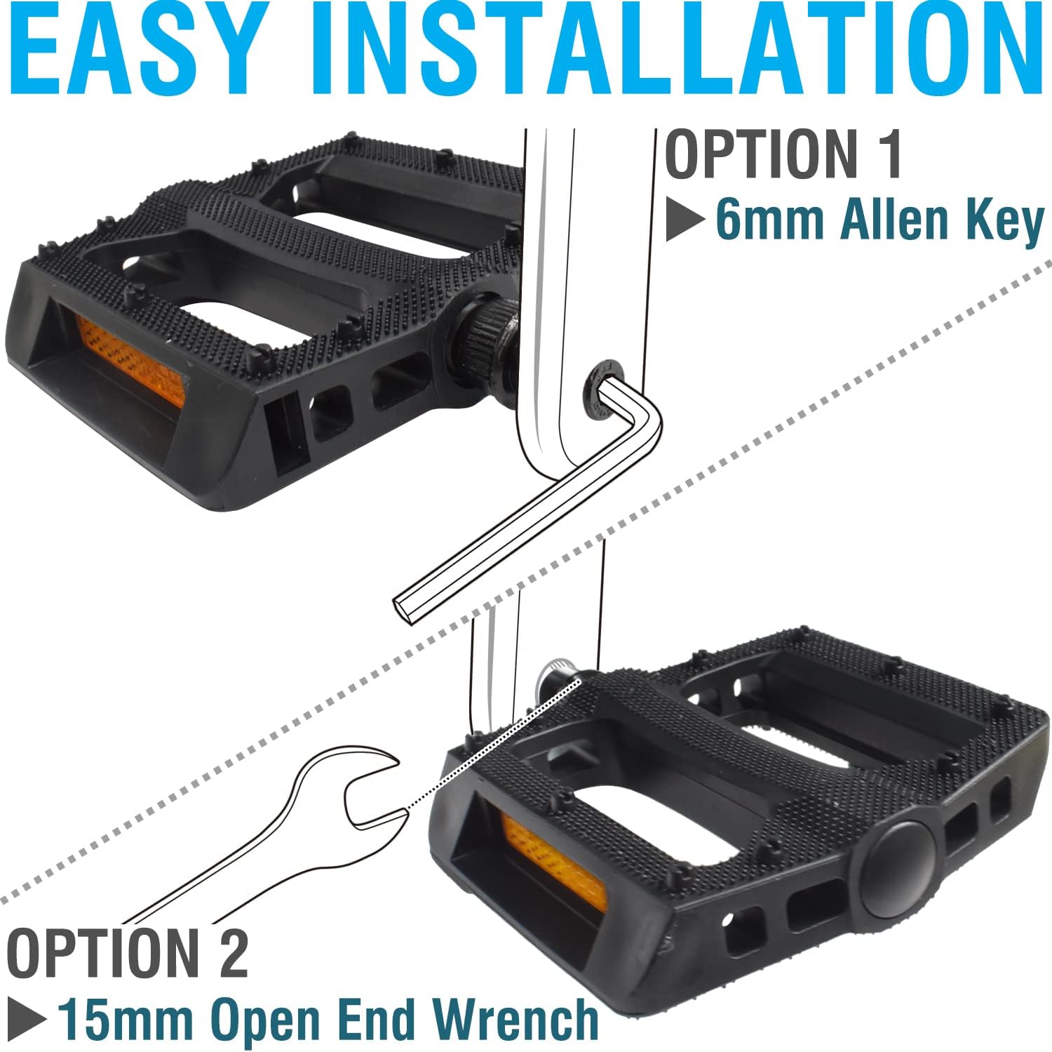 MARQUE Bike Pedals – Bicycle Pedals with 9/16 Inch Boron Steel Spindle with Reflector and Flat Body - Works on E-Bike, City, Urban Commute, Road Bikes - Replacement Cycling Pedals (Phantom Black) : Sports & Outdoors