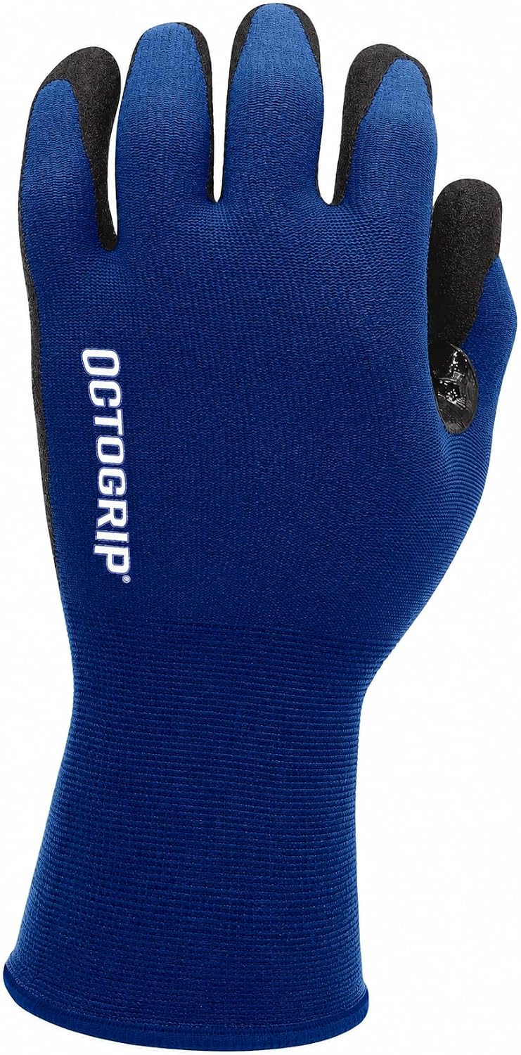 Octogrip Nitrile Coated Work Gloves, Large, 6-Pair Pack, 18-Gauge Breathable Liner, Touchscreen Compatible, Abrasion Resistant Grip for Construction, Landscaping, Automotive & DIY