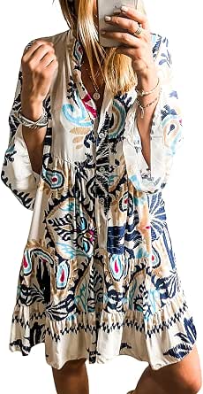 Women's Long Sleeve Tribal Mini Beach Dress