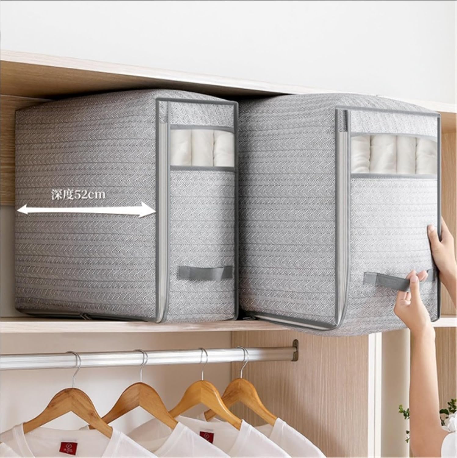 Storage Bins Storage Bag Foldable Clothes Storage Box with Zipper Storage Box for Blankets Clothes Sheets Storage Container(52x33x20cm)