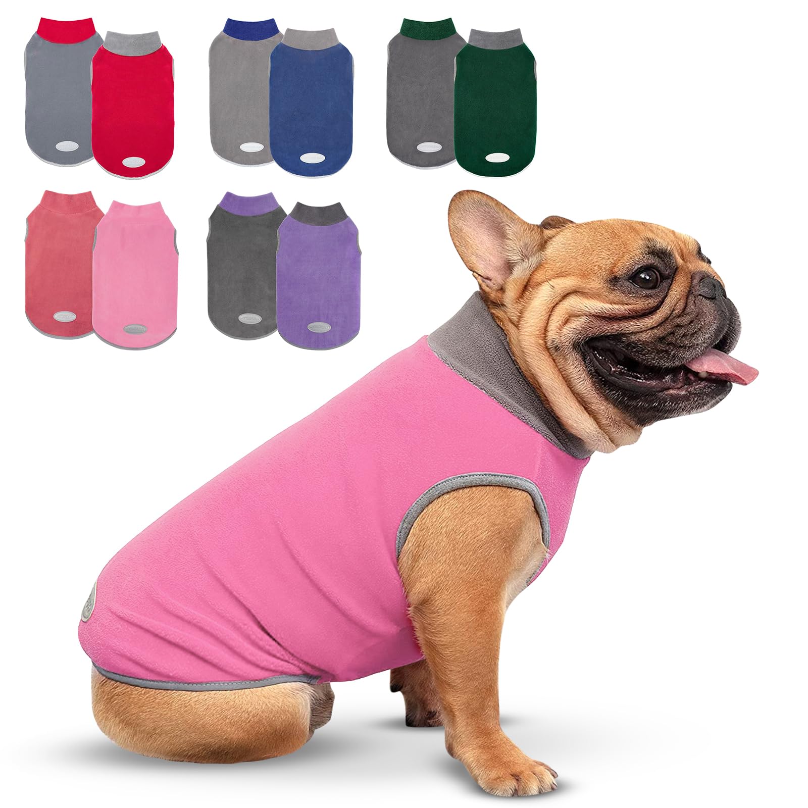 cyeollo Paquete de 2 suéteres de forro polar para perro con rayas reflectantes, suéteres elásticos y ligeros, ropa cálida para perros pequeños, talla M, rosa y gris