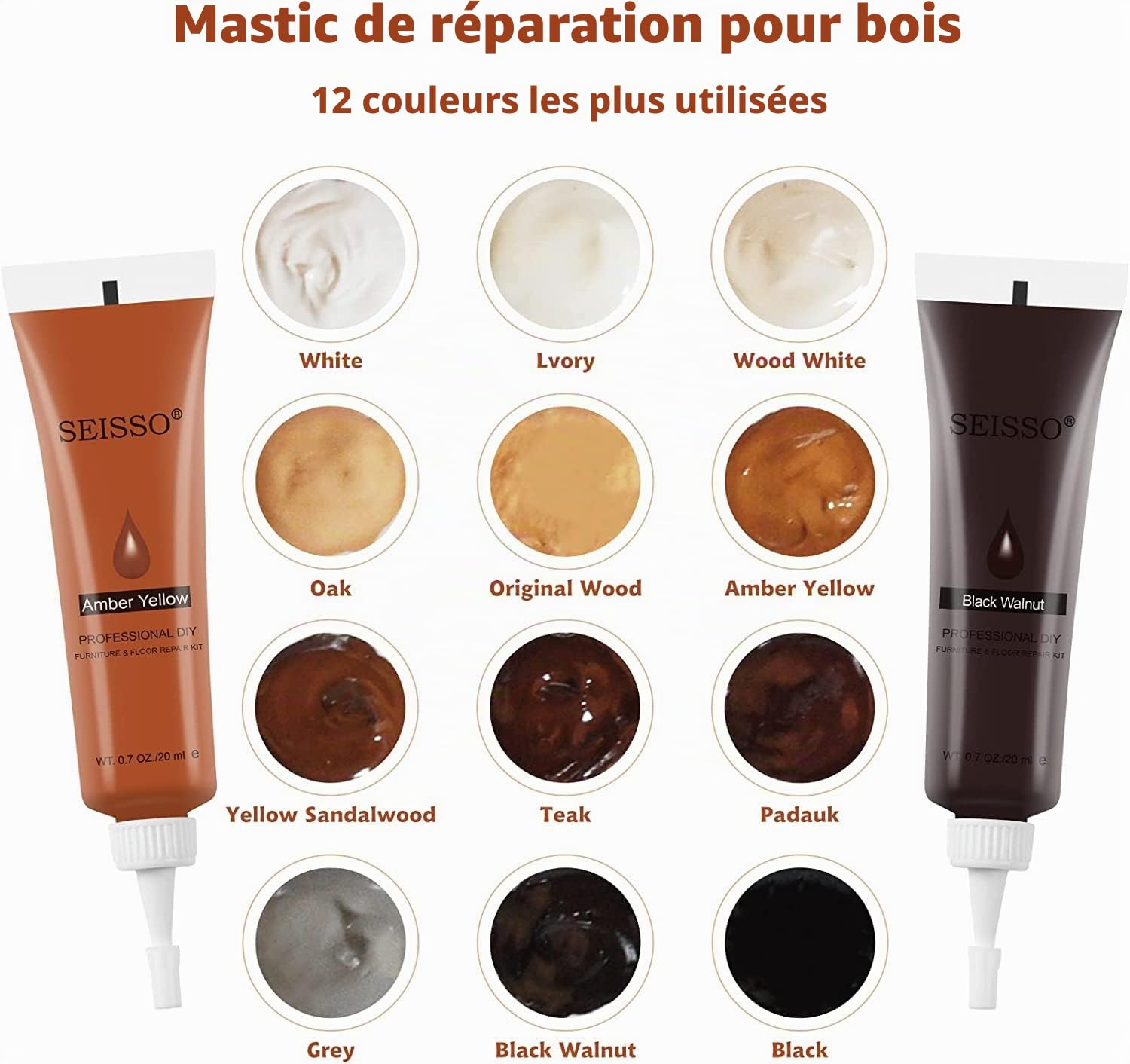 SEISSO Kit de réparation pour bois, kit de réparation pour planchers composites,marqueur pour meubles,pour réparer les rayures, les armoires et percer des trous