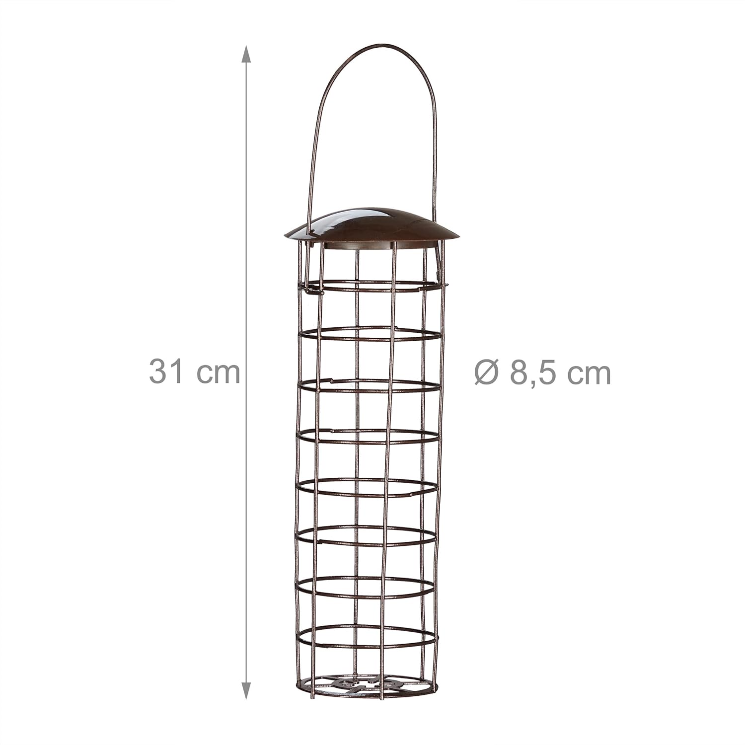 Relaxdays Bird Feeder, Hanging, Feeding Station for Wild Birds, H x D: 31 x 8.5 cm, Metal, Brown