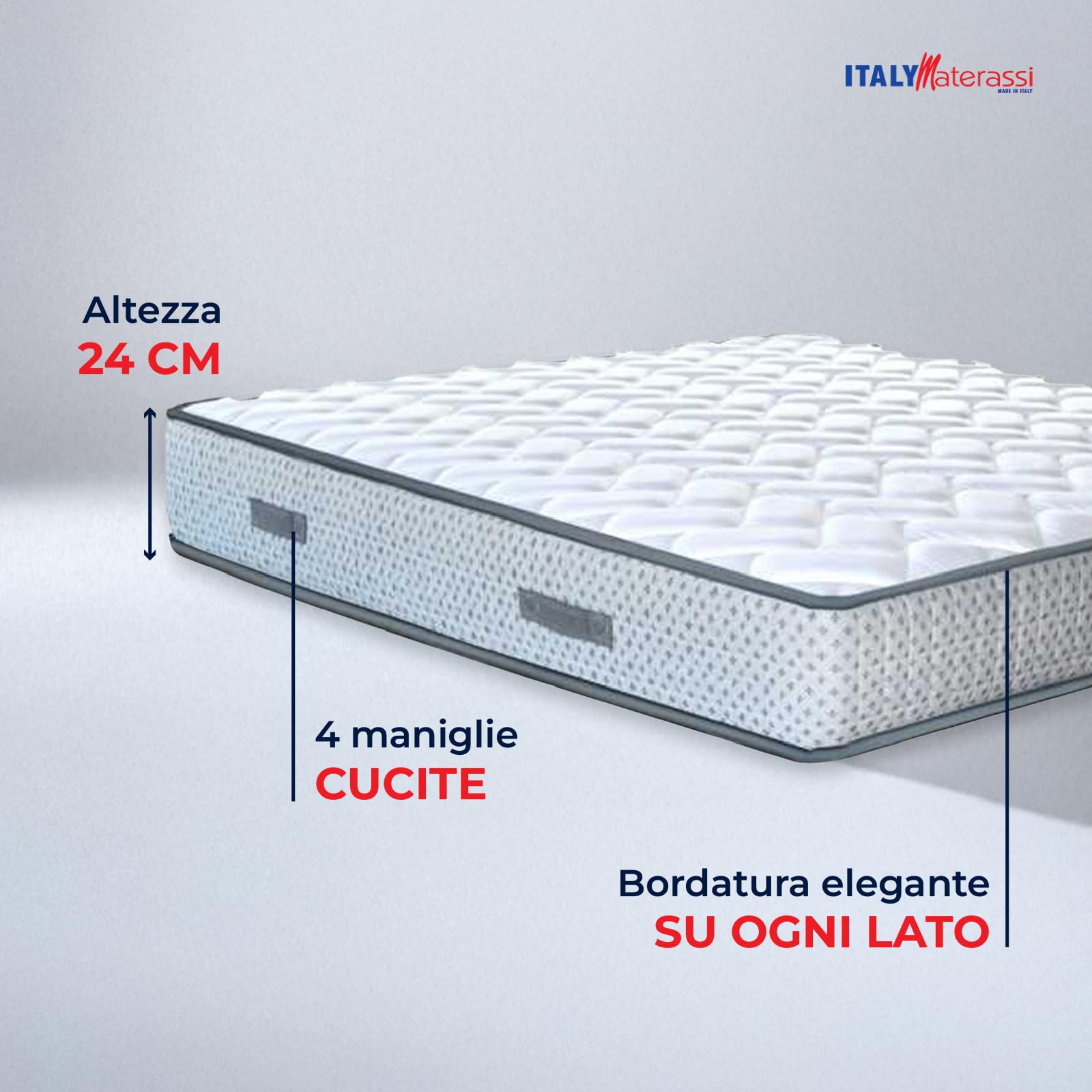 ITALYMATERASSI, Colchón de espuma viscoelástica individual 95 x 190 cm | 6 cm de Memory | Colchón ortopédico contra el dolor de espalda 24 cm de altura mod. FIRENZE, base de colchón rígida de AirPur y