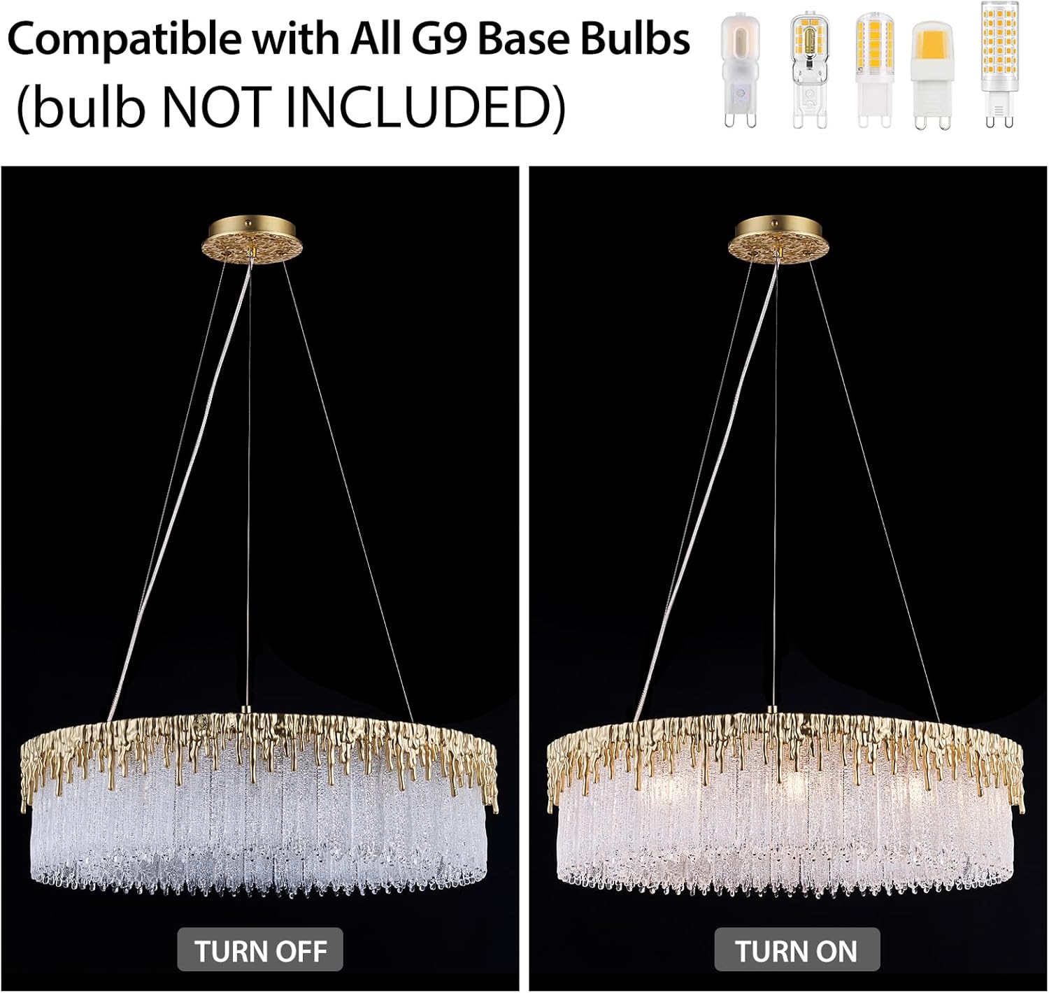 23.6" Modern Luxury Glass Crystal Chandelier,Gold Glass Drop Chandeliers with Dripping Gold Edge,Round Dining Room Chandelier Pendant for Bedroom Entryway Living Room Kitchen Island