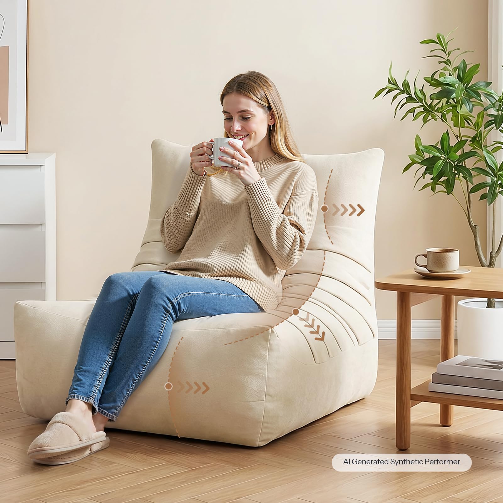 HOOBRO Pouf Poire Chenille, Beige EBE04SO01