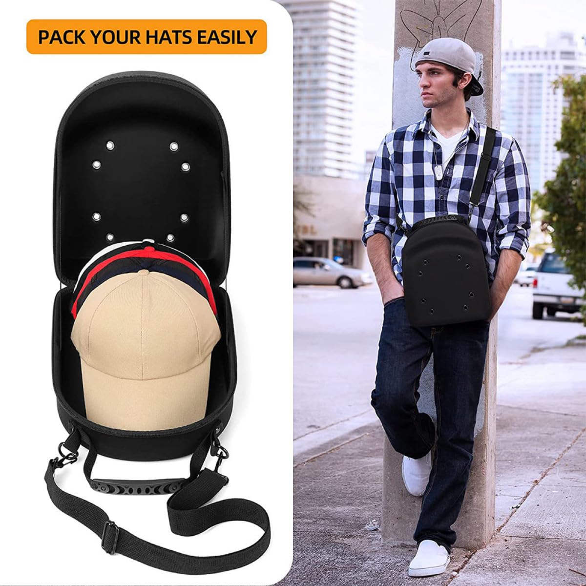 Estuche de Viaje para Gorra de Béisbol Eva Negro 33x26x14 Cm | Organizador Portátil Anti-extrusión, Sombrero, Formato Compacto y Fácil de Llevar