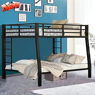Upgraded Version Thicken Metal Full XL Over Queen Bunk Bed for Adults, Heavy-Duty Steel