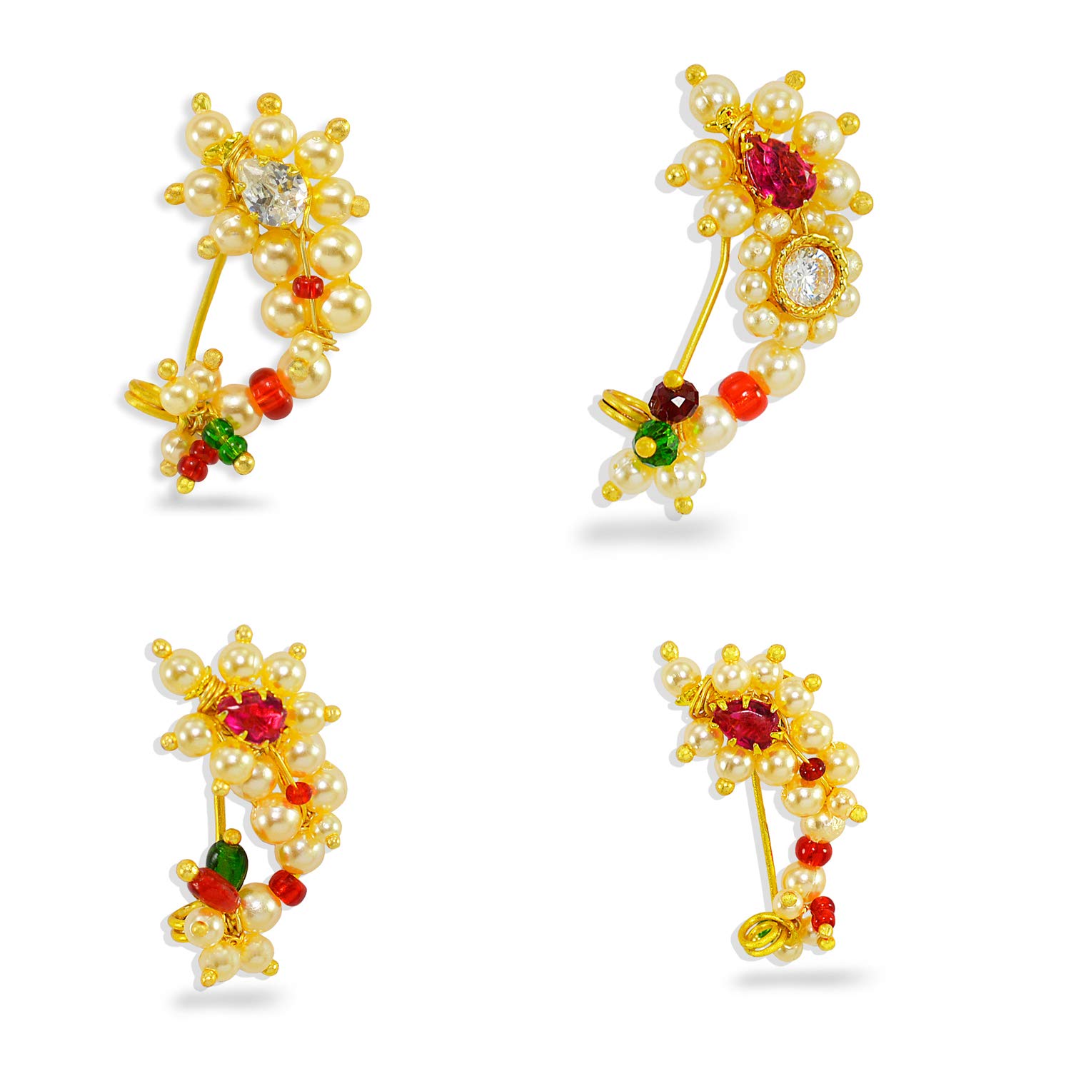 Desire Collection Traditional Big Size Maharashtrian Nose ring without piercing Clip On Nose Ring Pearl Gold Plated Nath For Women Girls (4 Pair Combo) (B081F1KJTT) Amazon Price History, Amazon Price Tracker
