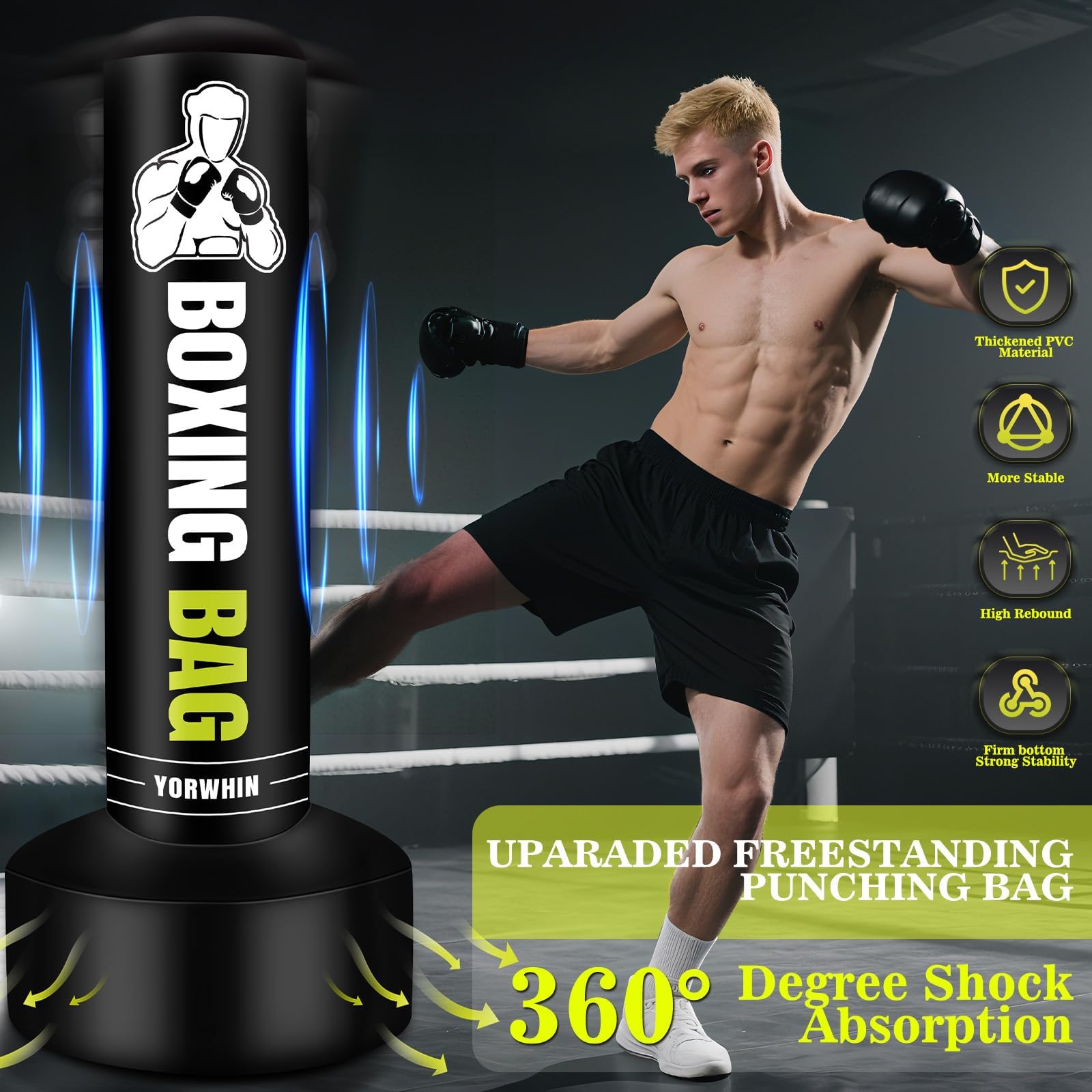 YORWHIN Sacco da Boxe Adulti da 180 cm, Sacco da Boxe da terra Autoportante Sacco Gonfiabile per Allenamento MMA Muay Thai Fitness