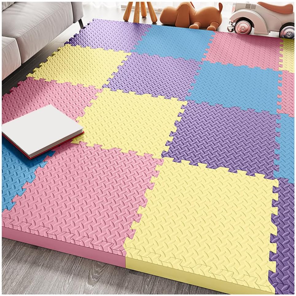 36 Pcs Thick Foam Puzzle Floor Mats – 1/2″ Interlocking Play Mat Tiles 12″x12″ – Anti-Slip, Waterproof Exercise Mats for Home Gym – Easy Installation – Yellow, Blue, Pink, Purple