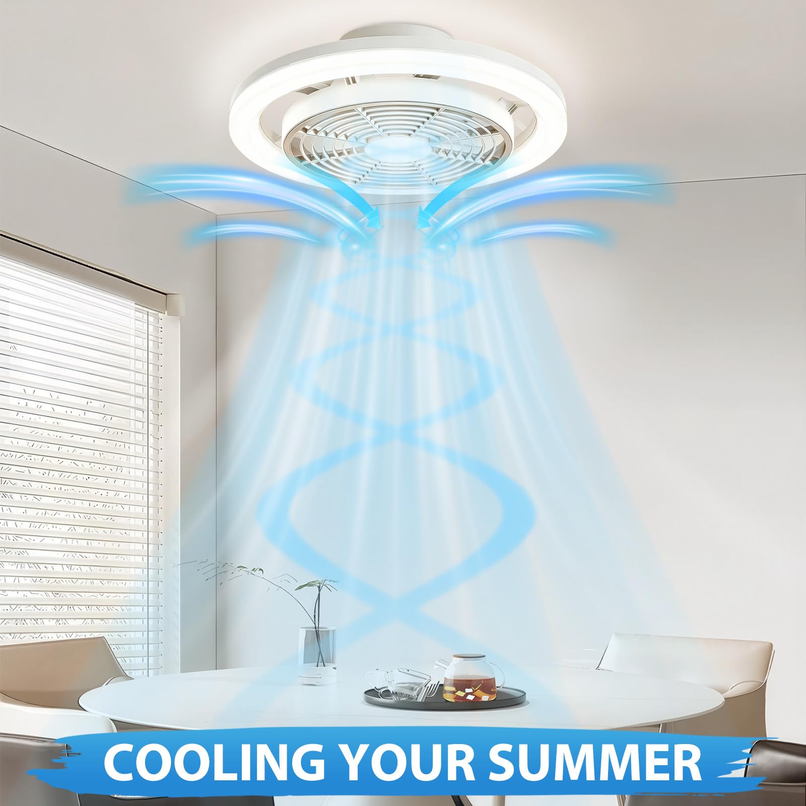 Wholede Deckenventilator mit Beleuchtung, Deckenlampe mit Ventilator Fernbedienung, Dimmbar Lampe Decke für Wohnzimmer, Schlafzimmer, Küche, 2700K-6500K & 4 Geschwindigkeiten, Ø40cm Weiß