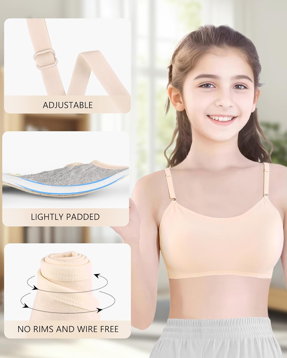 Girls Training Bra Teen Bras Everyday Big Kids Padded Bra 8-10 10-12 12-14 14-16 - Image 3