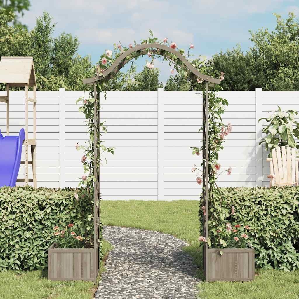 Pérgola de Jardín con Puerta, Madera Maciza de Abeto | Arco para Entrada, Resistente a la Intemperie, Macetas Laterales, Decoración para Caminos
