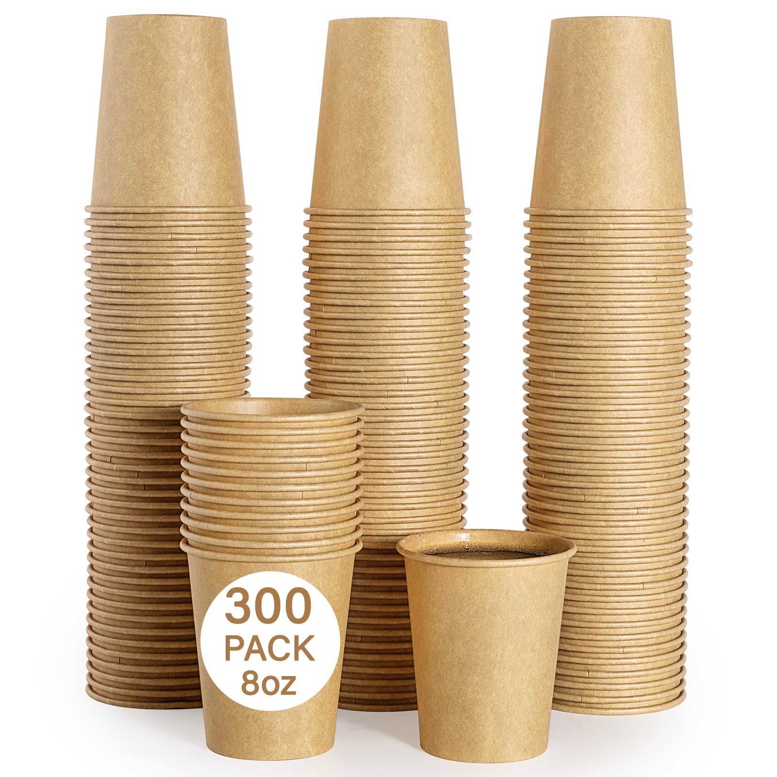 LITOPAK Lot de 300 gobelets jetables en papier kraft de 237 ml, tasses à café en papier pour boissons chaudes/froides, tasses à café chaud pour café, eau, expresso et chocolat.