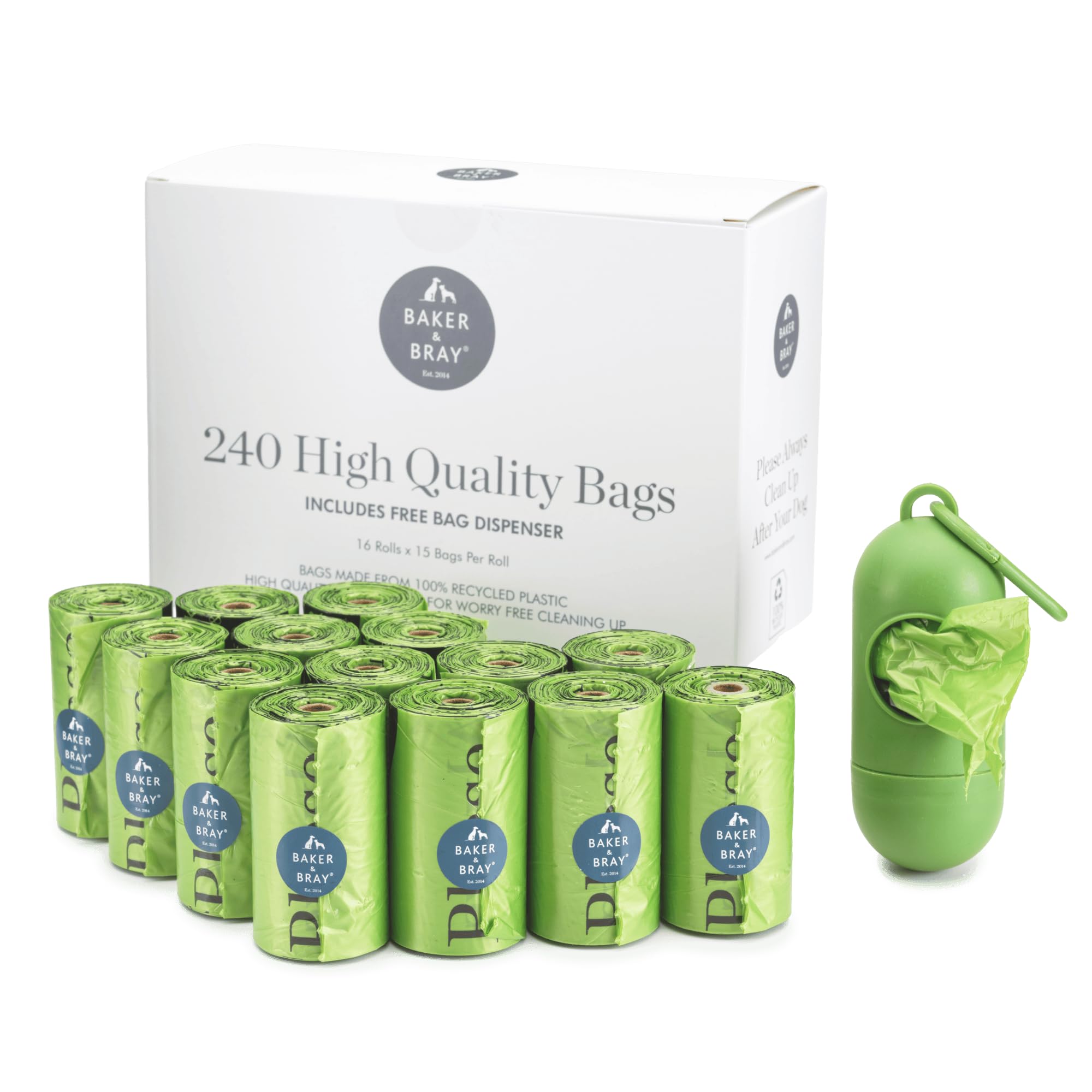 Baker And Bray 240 Poo Bags For Dogs & Free Poop Bag Dispenser: Baker & Bray Eco Friendly Dog Poop Bags, Guaranteed Leakproof Extra Thick Waste Poo Bag For Dogs