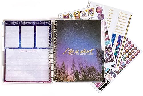 Miniatura 9 de Paper House Productions Agenda de 12 meses sin fecha de 9.5 pulgadas con calcomanías de bandera de mes y eventos, sol y luna