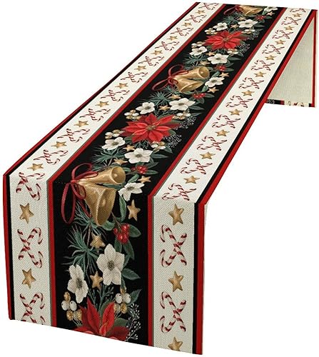 Miniatura 42 de Camino de mesa floral bohemio retro de los años 70, hippie de verano, Groovy Floral Power Impreso, camino de mesa de lino para el hogar, cocina,