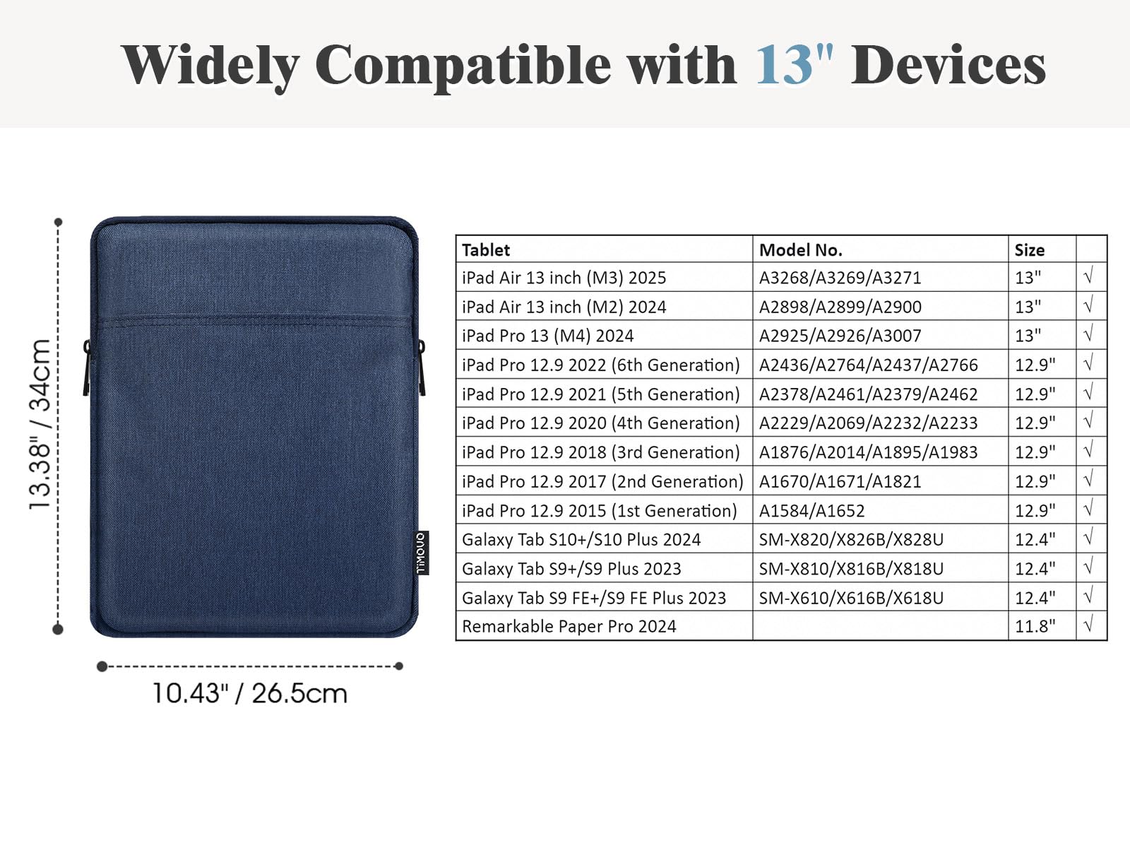 Inateck Housse De Protection Pour IPad Pro 12,9"/12,3" Surface Pro à 13" MacBook Air Pro