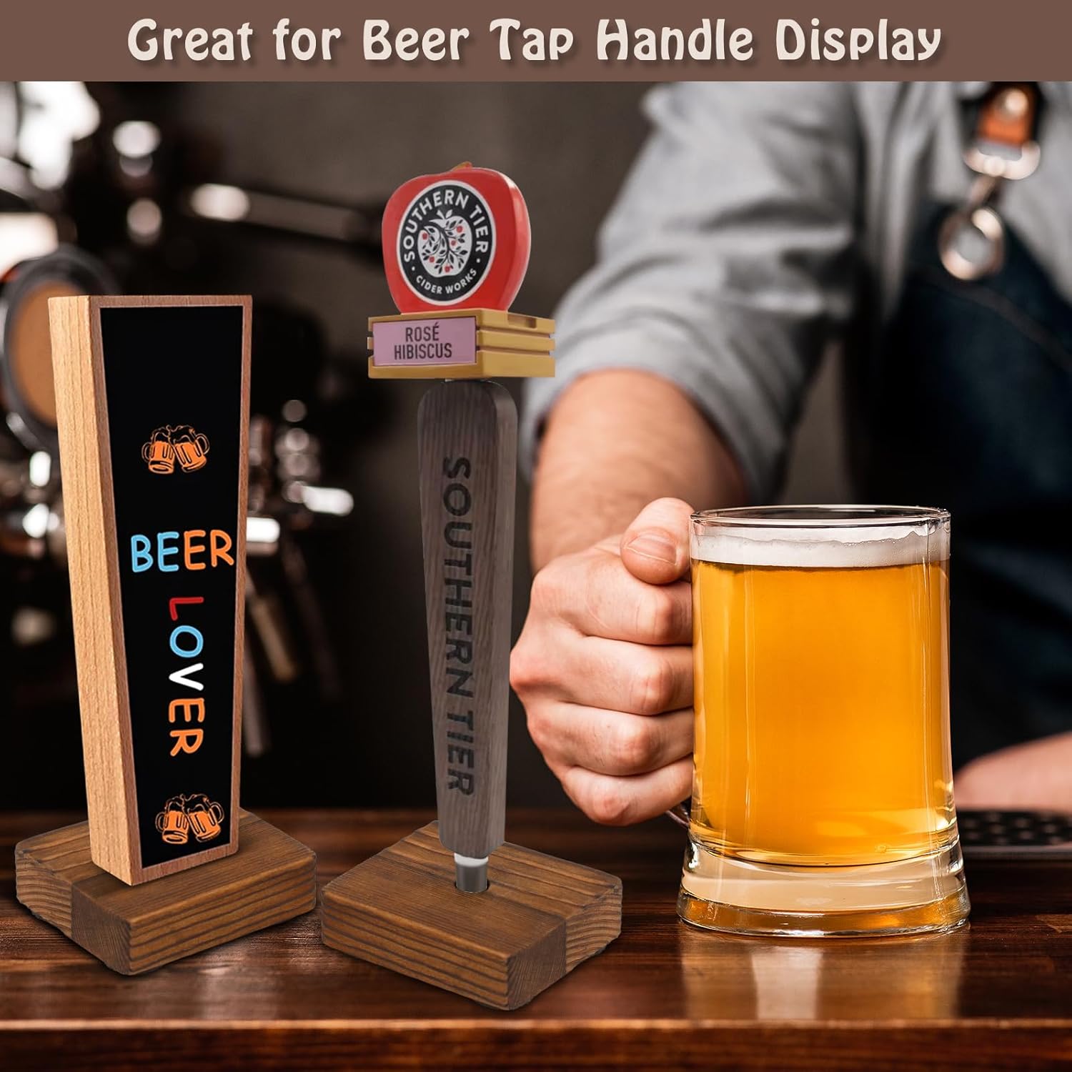 6 Pcs 3x2.5inch Beer Tap Handle Display Wooden Beer Tap Handle Display Keg Tap Handle Display for Beer Lovers Bar Party Home Wedding Brewers Restaurant