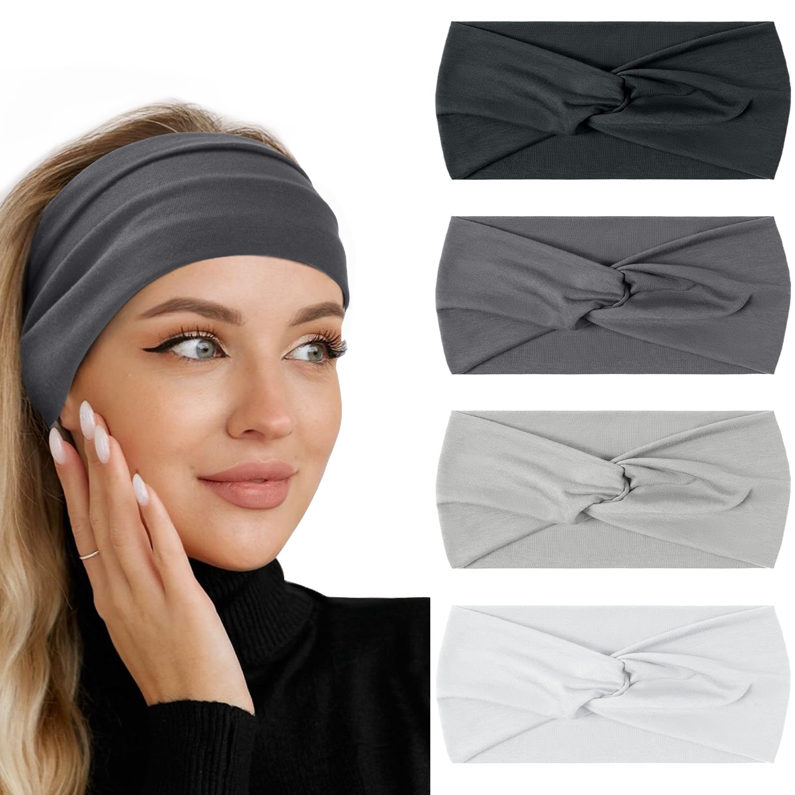 flintronic 4Pcs Women's Elastic Headbands, Wide Twisted Hairband, Fashion Yoga Hair Bands, Wraps Knotted Cute Hair Bands