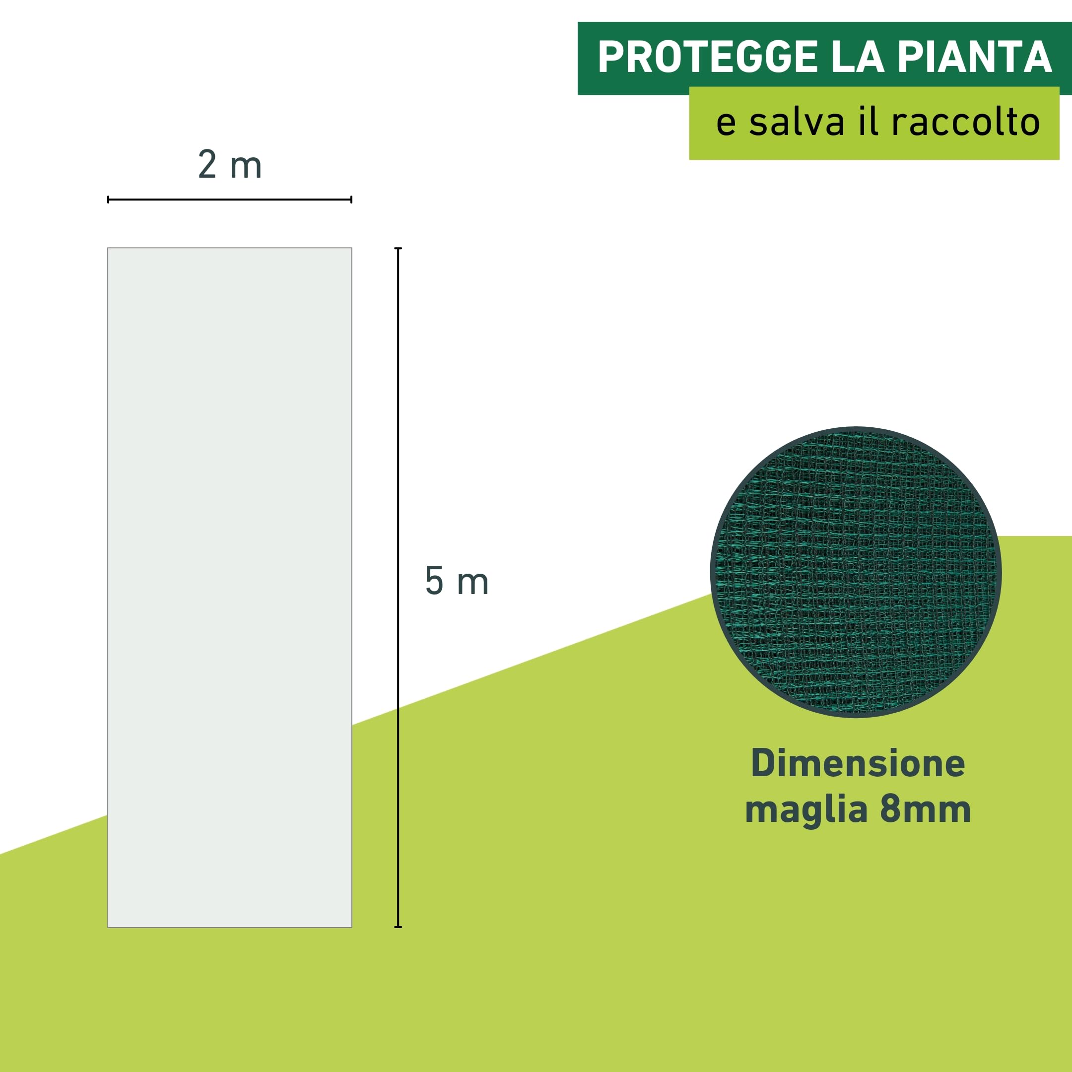 Windhager Rete antigrandine, rete per laghetti, rete per la raccolta, maglia 8 mm, 5 x 2 m, verde