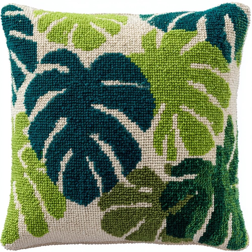 FWRTYCB Latch Hook Pillow Case Kits,Plant Flower Leaves Latch Hook Kits Cu